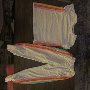 Girls White Two-Piece Rainbow Sequin Trim Sweat Set